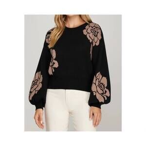 NEW STYLE USA women's flower sweater top in black